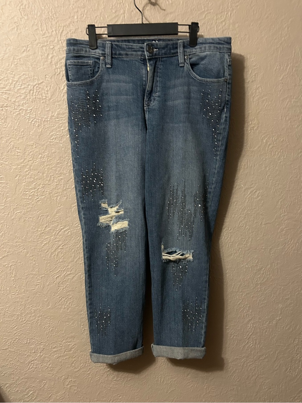 Style & Co. Women's Blue Boyfriend Jeans with Rhinestones